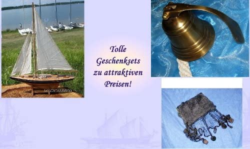 Set de regalo compuesto por yate de vela, campana de barco resistente al deslustre + red de pesca marrón 