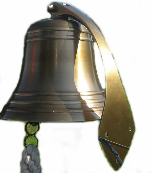Campana de barco maciza - latón viejo bruñido - resistente al deslustre - 12/12,5/45 cm 