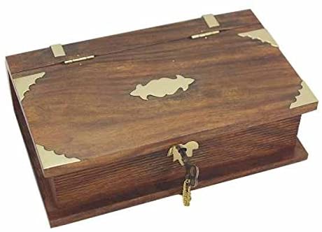 Caja de madera marítima - bisagras de latón - aplicaciones - con cerradura - decorativa 