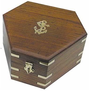 Caja/cofre/cofre del tesoro marítimo de madera - bisagras de latón - 18 cm - hexagonal - también para sextante 