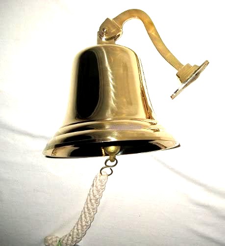 Campana de barco pequeña de latón con soporte y cinta 