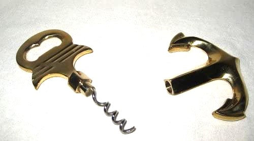 Cápsula/abrebotellas + sacacorchos latón - ancla - 15 cm 