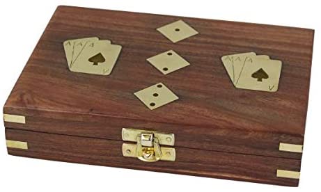 Doble baraja de cartas + dados en caja decorativa de madera con incrustaciones de latón 