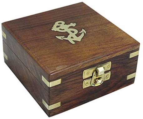 Caja de madera con tapa para brújula, etc. Caja de madera de 10 cm. 