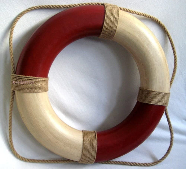 Aro salvavidas - rojo/crema pintado en estilo antiguo - 36 cm 
