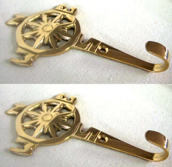 2 Stück- maritimer Wandhaken- Schlüsselhaken- aus Messing- Kompassrose