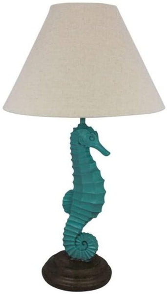 Lámpara de mesa marítima - lámpara de barco Al. 52 cm - pantalla de tela - caballito de mar 