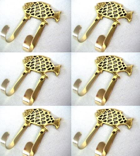 Paquete de 6 - ganchos marítimos de doble pared - ganchos para llaves - de latón macizo - pez 