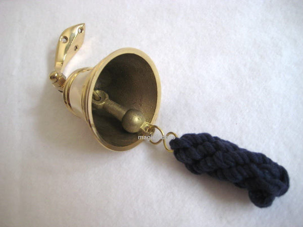 Campana de barco pequeña de latón macizo con soporte y cinta 