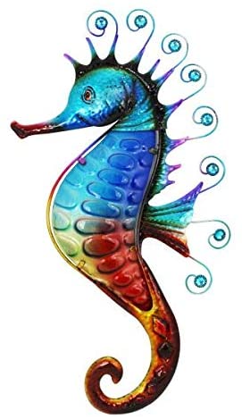 Wandbild/Hänger aus Metall und Glas- Airbrush- 48 cm- Seepferdchen - maritime-deco