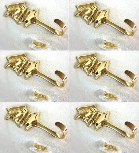 Paquete de 6 - Ganchos de pared marítimos - Ganchos para llaves - De latón macizo, incluidos tornillos de latón - Capitán 