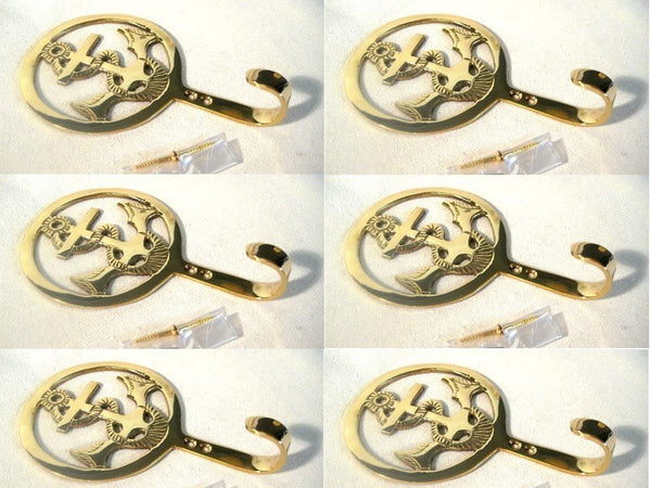 Paquete de 6 - ganchos de pared marítimos - ganchos para llaves - de latón macizo, incluidos tornillos 