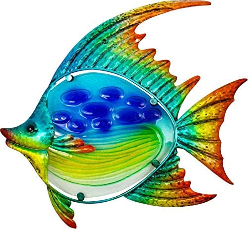 Wandbild/Hänger aus Metall und Glas, Airbrush- bemalt- Fischmotiv- 36 cm - maritime-deco