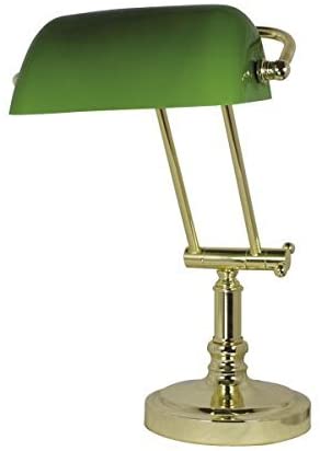 Schreibtisch/Bankerslampe Messingfuß mit Kniegelenk H. bis max. 45 cm- mit Glasschirm grün- schwenkbar
