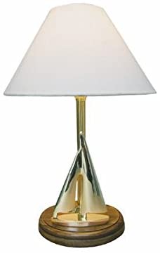 Schiffslampe- Tischlampe - Segler, Schiff- H 40 cm- elektrisch - Holz/Messing/Stoffschirm - maritime-deco