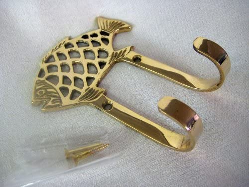 Paquete de 6 - ganchos marítimos de doble pared - ganchos para llaves - de latón macizo - pez 