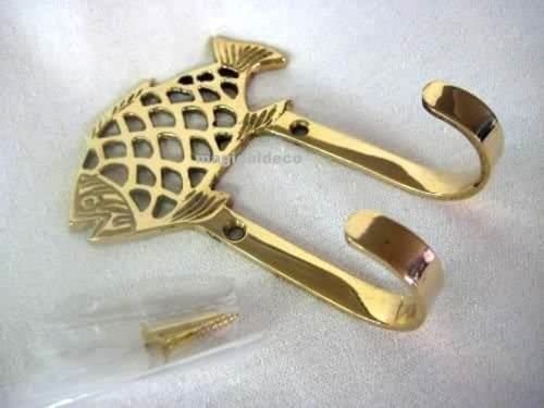 maritimer doppelter Wandhaken- Schlüsselhaken- aus massiv Messing- Fisch