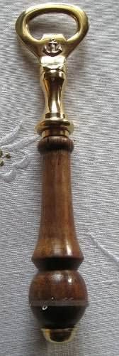 Abridor de botellas de latón con mango de madera - motivo ancla - 18 cm 