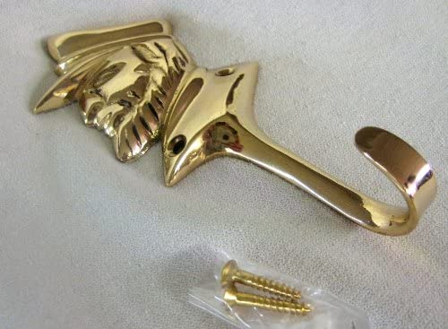 Paquete de 6 - Ganchos de pared marítimos - Ganchos para llaves - De latón macizo, incluidos tornillos de latón - Capitán 