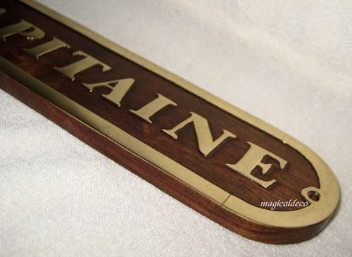 Letrero de puerta maciza- Letrero de MADERA/latón- marítimo- barco- CAPITAINE- 20 cm 