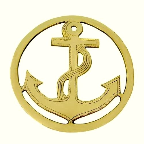 Posavasos de latón macizo con motivo de ancla, 19,5 cm 