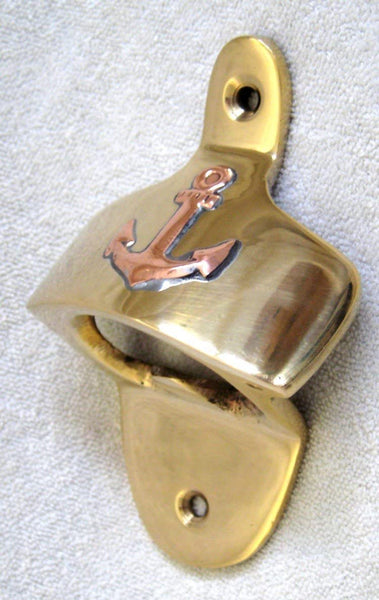 Abridor de botellas de pared - motivo ancla de latón - marítimo - 9,5X 6X 2,5 cm 