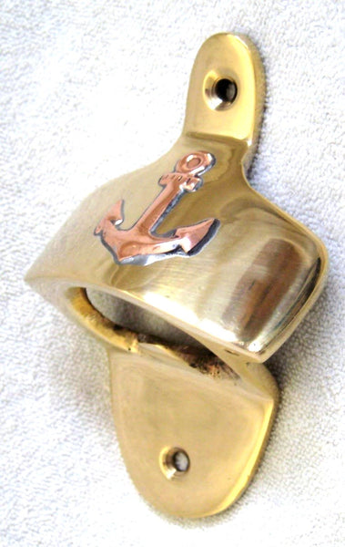 Abridor de botellas de pared - motivo ancla de latón - marítimo - 9,5X 6X 2,5 cm 