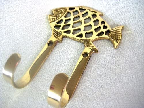 Paquete de 6 - ganchos marítimos de doble pared - ganchos para llaves - de latón macizo - pez 