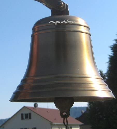 Juego de 4 - regalo/juego pirata - campana de barco, aro salvavidas de 20 cm, volante de 45 cm, campana de barco de 40 cm, brújula de bolsillo de latón 