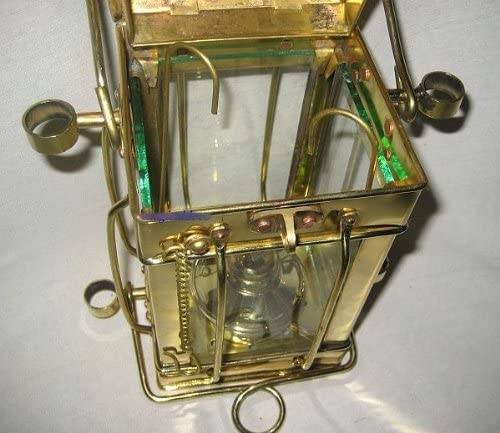 Lámpara de barco de petróleo cuadrada y maciza, de latón, altura 25 cm 