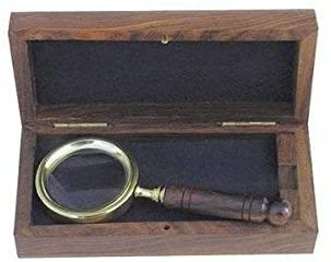 Kleine Leselupe, Vergrößerungsglas - Lupe aus Messing und Holzgriff incl. Holzschatulle - maritime-deco