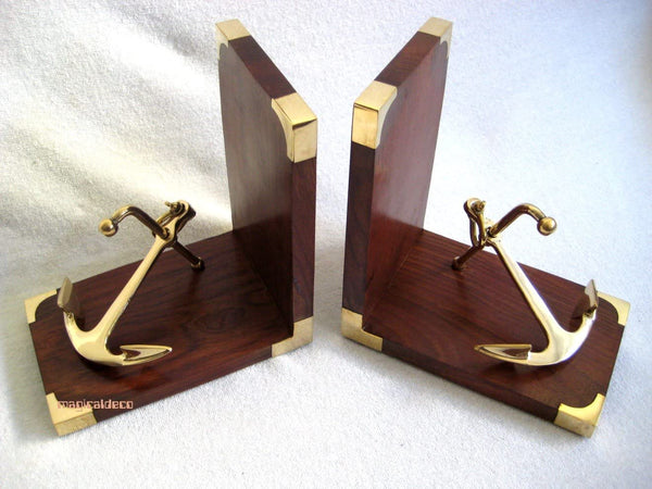 Exclusive Buchstützen aus Holz/Messing - maritim - Anker - maritime-deco