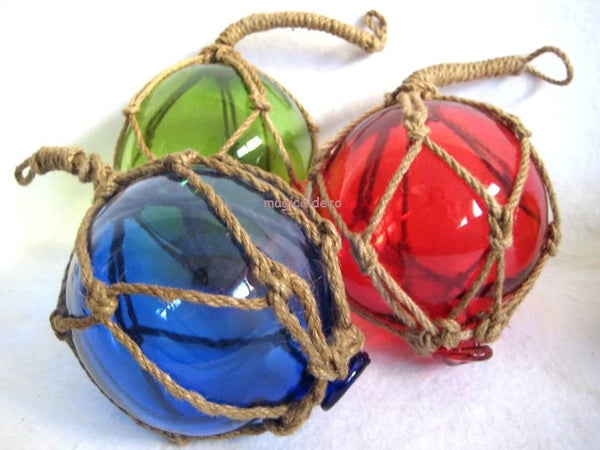 3 X Fischerkugel im Netz- rot, grün, blau- Maritime Deko- 17,5 cm - maritime-deco