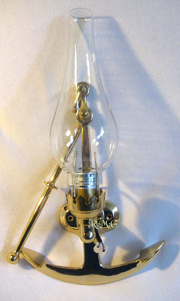 Lámpara para barco - lámpara para barco - lámpara de pared - latón macizo y vidrio - lámpara marítima 1500 g - ancla 