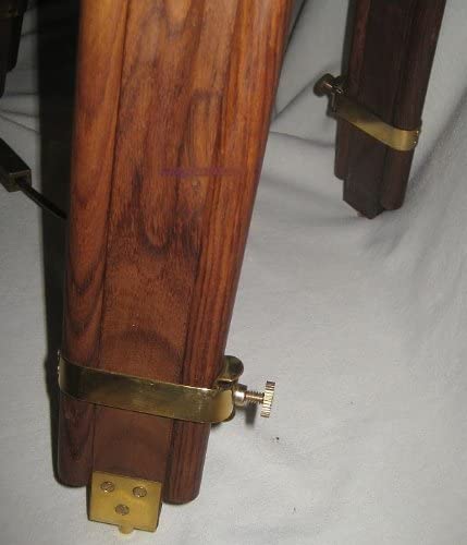 Stativlampe- Stehlampe- Tripod- Dreibeinlampe- Retro Klassiker aus Holz und Messing, Stoffschirm