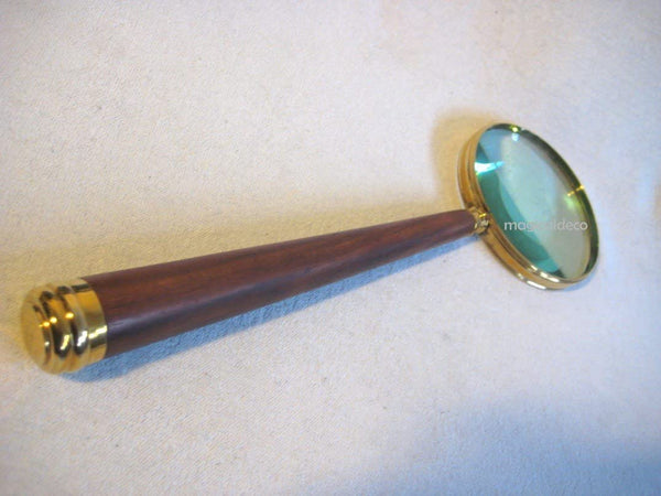 Große Leselupe, Vergrößerungsglas - Lupe aus Messing mit Holzgriff - maritime-deco