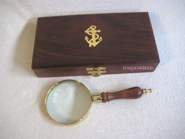 Lupa de lectura, lupa - lupa de latón y mango de madera, incluye caja de madera 