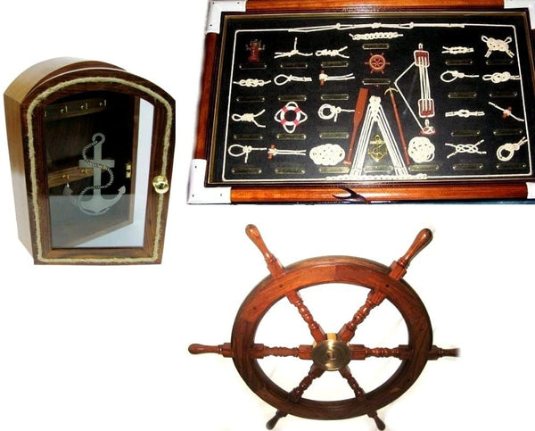 Schlüsselkasten/Steuerrad 45 cm/Große Knotentafel -Knotenbezeichnung - englisch - maritime-deco