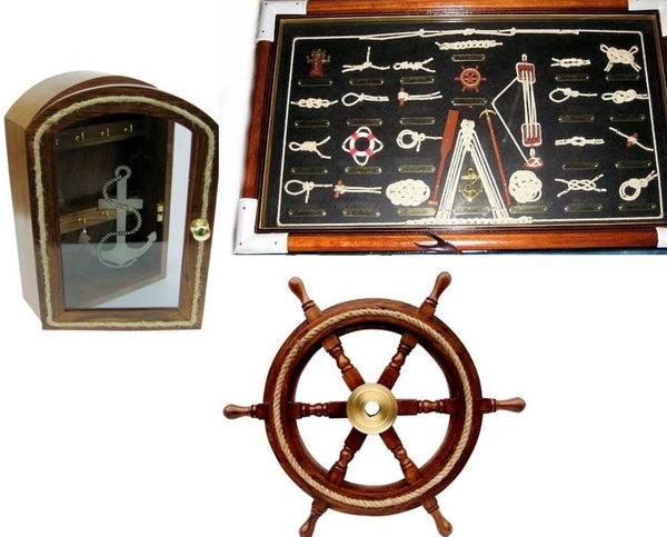 Schlüsselkasten/Steuerrad Tau/Große Knotentafel -Knotenbezeichnung - englisch - maritime-deco