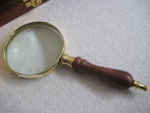 Lupa de lectura, lupa - lupa de latón y mango de madera, incluye caja de madera 