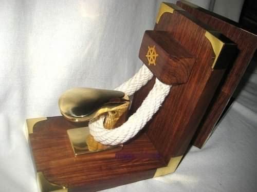 Sujetalibros exclusivos de madera/latón con bolardos y cuerda - macizo - 1900 g 