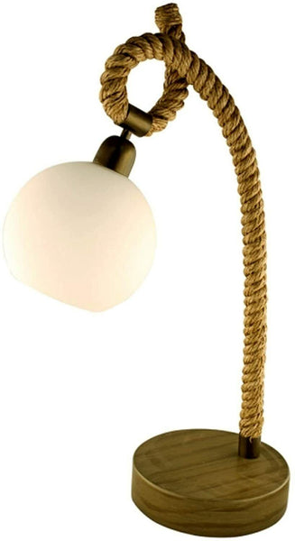 Taulampe mit Schirm- H 69 cm, gedrehter Hanf- Glasschirm milchig weiß- Tischlampe - maritime-deco