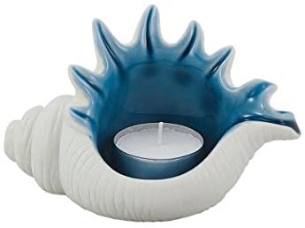 2X Teelichthalter - aquafarben- glasiert- Muschel - maritime-deco