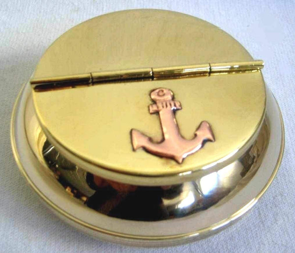 maritimer Aschenbecher - Messing - mit Ankermotiv auf Deckel 10 cm - maritime-deco