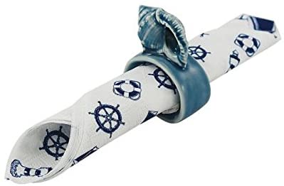 Serviettenring- glasiert- maritim- Muschel + 20 Servietten-Anker,Steuerrad,Leuchtturm,Rettungsring,Schiff - maritime-deco