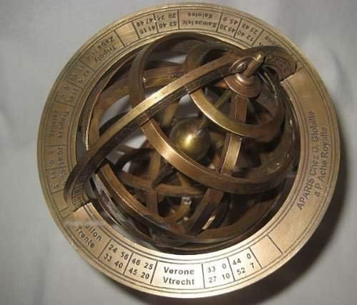 XL Globus-Armillarsphäre aus Alt-Messing- anlaufgeschützt- auf Holzsockel- 50 cm- sehr EDEL - maritime-deco