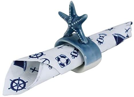 Serviettenring- glasiert- maritim- Seestern- blau/weiß+ 20 Servietten maritim - maritime-deco