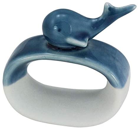 Serviettenring- glasiert- maritim- Wal- blau/weiß+ 20 Servietten maritim - maritime-deco