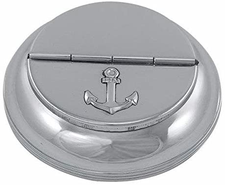maritimer Aschenbecher - Messing, vernickelt - mit Ankermotiv auf Deckel - maritime-deco