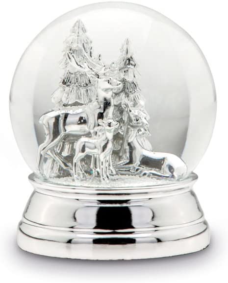 XL- Edel Schneekugel- Rentierfamilie - versilbert und anlaufgeschützt - 750g - maritime-deco